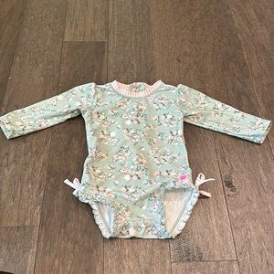 Ruffle Butts One Piece Mint Green with Floral Pattern Bathing Suit